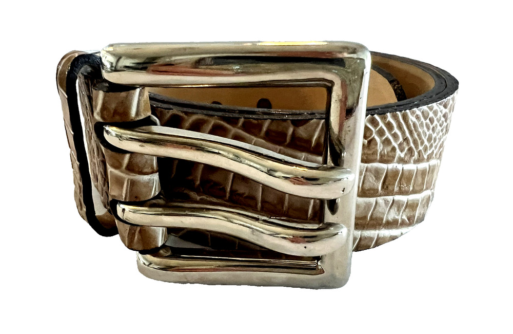 STUNNING! Lenny E CIA Leather Goods M/I Brazil Wide Croc Skin Style Brown Belt